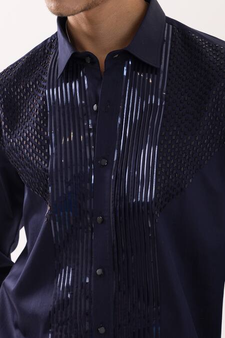 Shop_PAARSH_Navy Cotton Designer Shirt _Online_at_Aza_Fashions