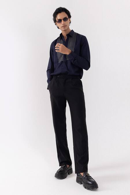 PAARSH_Navy Cotton Designer Dark Shirt _Online_at_Aza_Fashions