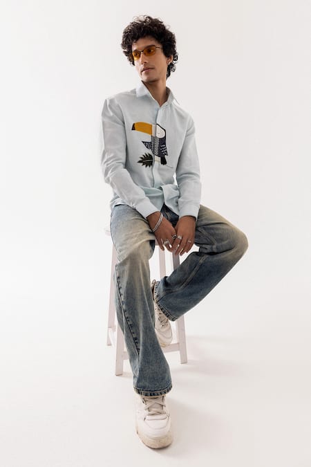 PAARSH Toucan Print Ice Blue Shirt 