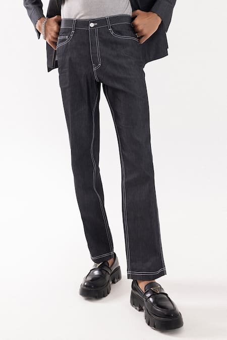 PAARSH Charcoal Denim Embroidery Smoke Canvas Grey Jacket Online at Aza Fashions PAARSH_Charcoal Denim Embroidery Smoke Canvas Grey Jacket _Online_at_Aza_Fashions