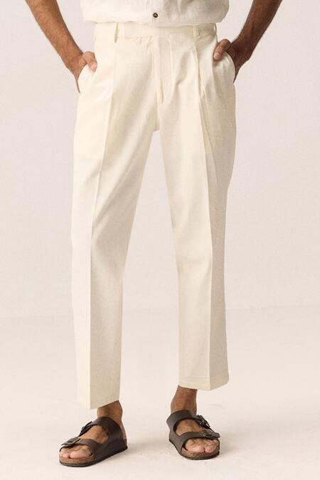 Kharakapas White Cotton, Twill Frost Walk Trousers at Aza Fashions Kharakapas_White Cotton, Twill Frost Walk Trousers _at_Aza_Fashions