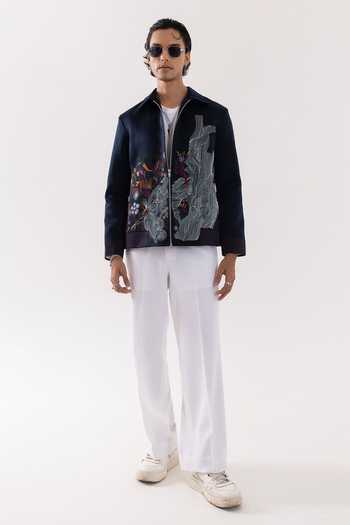 PAARSH Blue Suede Embroidery Midnight Bloom Jacket Online at Aza Fashions PAARSH_Blue Suede Embroidery Midnight Bloom Jacket _Online_at_Aza_Fashions
