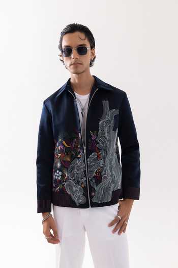 Buy PAARSH Blue Suede Embroidery Midnight Bloom Jacket Online at Aza Fashions Buy_PAARSH_Blue Suede Embroidery Midnight Bloom Jacket _Online_at_Aza_Fashions