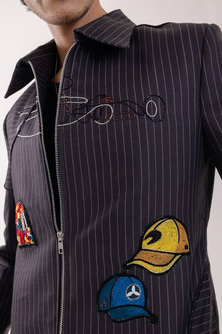 PAARSH_Gray Polyester Embroidery Designer Apex Drift Jacket _Online_at_Aza_Fashions
