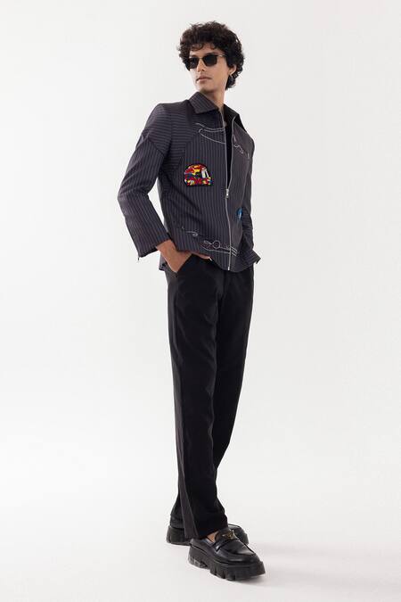 Buy_PAARSH_Gray Polyester Embroidery Designer Apex Drift Jacket _Online_at_Aza_Fashions
