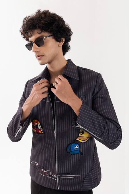 Shop_PAARSH_Gray Polyester Embroidery Designer Apex Drift Jacket _Online_at_Aza_Fashions