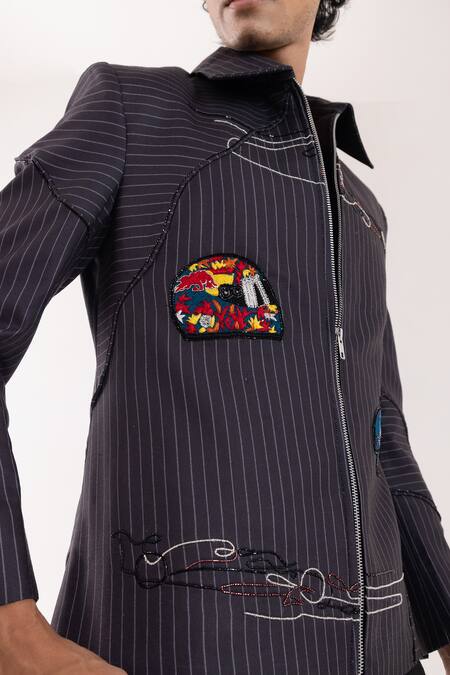 PAARSH_Gray Polyester Embroidery Designer Apex Drift Jacket _at_Aza_Fashions