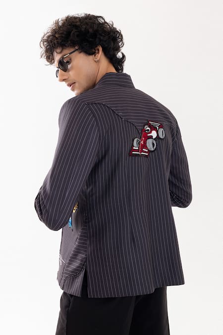 Shop_PAARSH_Gray Polyester Embroidery Designer Apex Drift Jacket _at_Aza_Fashions