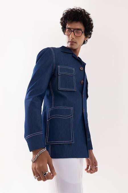 PAARSH_Blue Denim Shacket _Online_at_Aza_Fashions