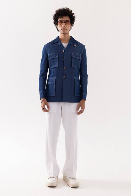 Buy_PAARSH_Blue Denim Shacket _Online_at_Aza_Fashions