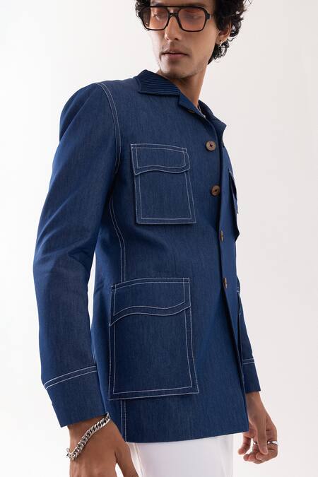 Shop_PAARSH_Blue Denim Shacket _Online_at_Aza_Fashions