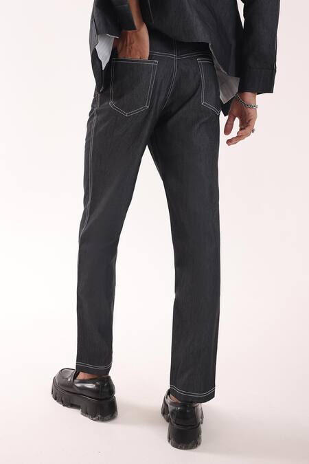 PAARSH Charcoal Denim Grey Trousers Online at Aza Fashions PAARSH_Charcoal Denim Grey Trousers _Online_at_Aza_Fashions
