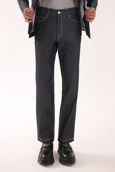 Buy PAARSH Charcoal Denim Grey Trousers Online at Aza Fashions Buy_PAARSH_Charcoal Denim Grey Trousers _Online_at_Aza_Fashions
