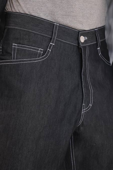 Shop PAARSH Charcoal Denim Grey Trousers Online at Aza Fashions Shop_PAARSH_Charcoal Denim Grey Trousers _Online_at_Aza_Fashions