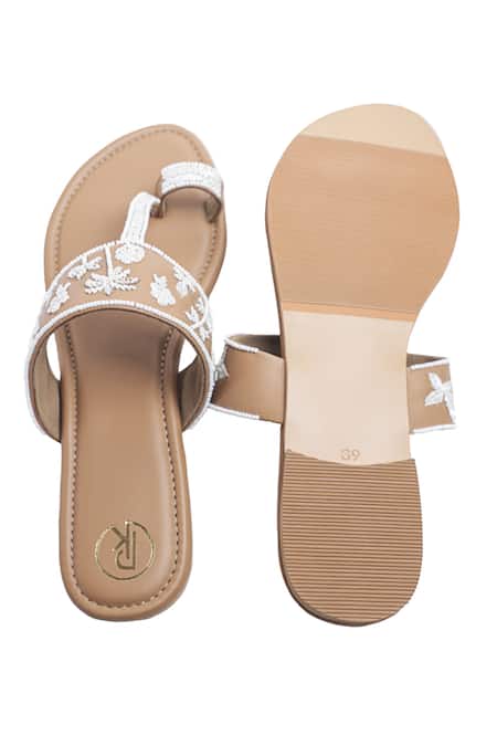 Preet Kaur Brown Embroidery Palm Tan Kolhapuri Sandals at Aza Fashions Preet Kaur_Brown Embroidery Palm Tan Kolhapuri Sandals _at_Aza_Fashions