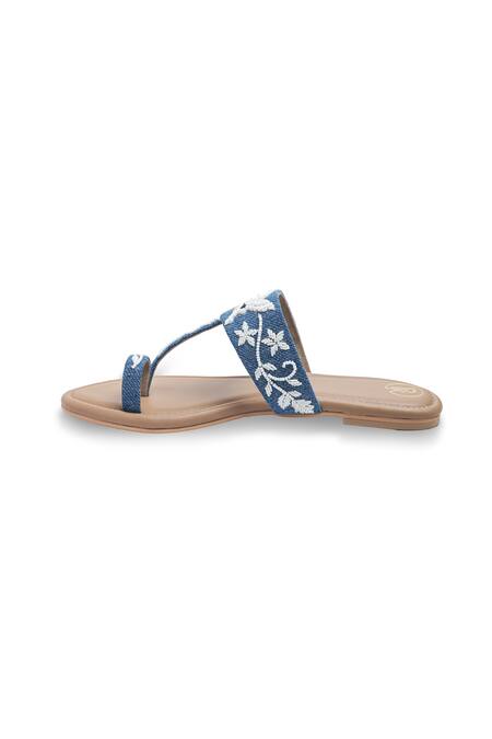 Preet Kaur_Blue Embroidery Denim Bird Kolhapuri Sandals _Online_at_Aza_Fashions