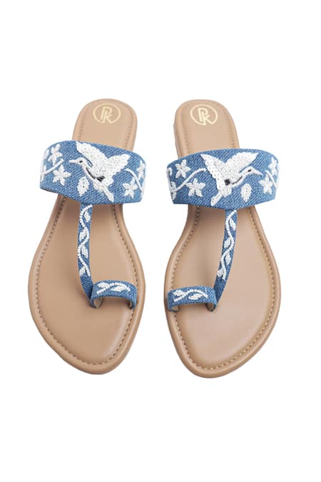 Preet Kaur Denim Bird Kolhapuri Sandals 