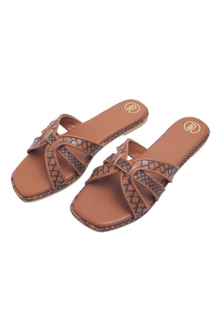 Preet Kaur Brown Tan Textured Faux Leather Flats Online at Aza Fashions Preet Kaur_Brown Tan Textured Faux Leather Flats _Online_at_Aza_Fashions