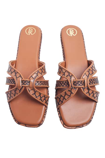 Preet Kaur Tan Textured Faux Leather Flats 