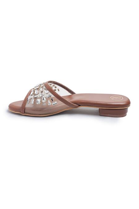 Preet Kaur_Brown Crystals, Rhinestones Embellished Sheer Sandals _Online_at_Aza_Fashions