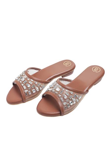 Buy_Preet Kaur_Brown Crystals, Rhinestones Embellished Sheer Sandals _Online_at_Aza_Fashions