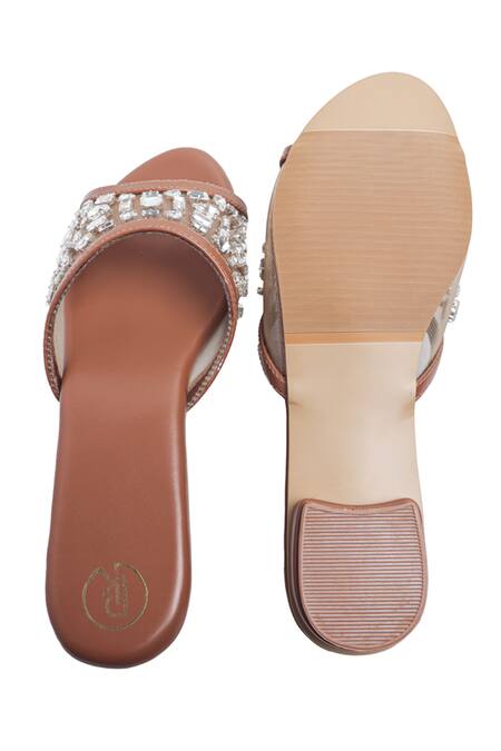 Shop_Preet Kaur_Brown Crystals, Rhinestones Embellished Sheer Sandals _Online_at_Aza_Fashions