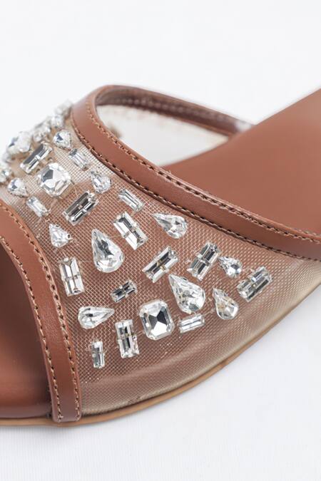Preet Kaur_Brown Crystals, Rhinestones Embellished Sheer Sandals _at_Aza_Fashions