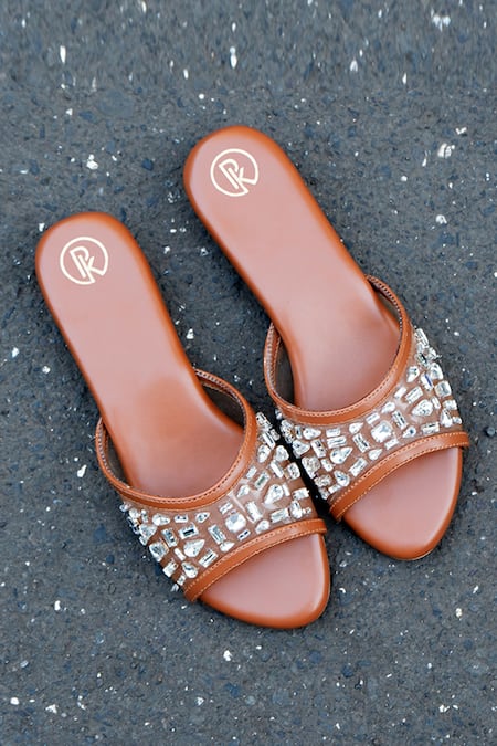Preet Kaur Brown Crystals, Rhinestones Embellished Sheer Sandals