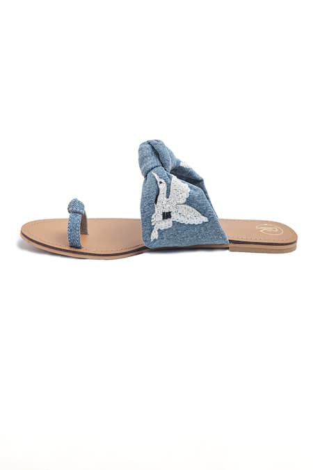 Preet Kaur Blue Denim Bird Thumb Flats Online at Aza Fashions Preet Kaur_Blue Denim Bird Thumb Flats _Online_at_Aza_Fashions