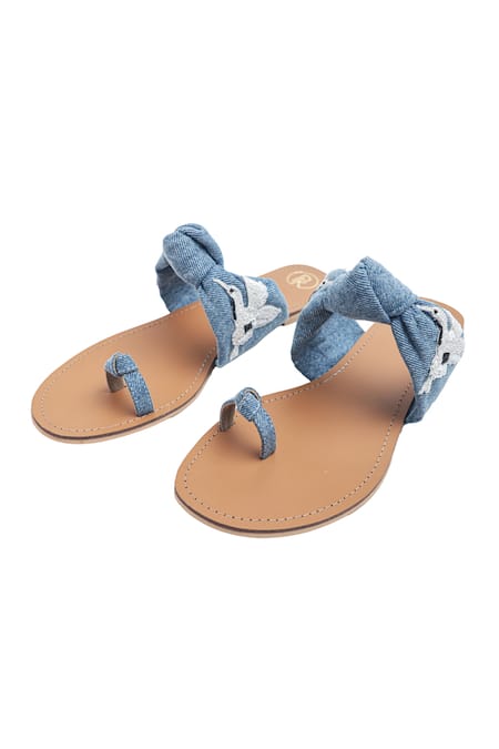 Buy Preet Kaur Blue Denim Bird Thumb Flats Online at Aza Fashions Buy_Preet Kaur_Blue Denim Bird Thumb Flats _Online_at_Aza_Fashions