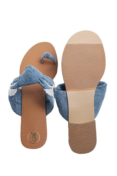 Shop Preet Kaur Blue Denim Bird Thumb Flats Online at Aza Fashions Shop_Preet Kaur_Blue Denim Bird Thumb Flats _Online_at_Aza_Fashions