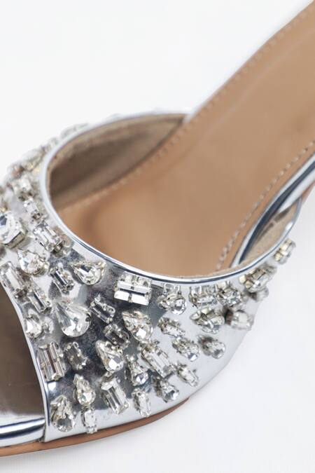 Shop Preet Kaur Silver Crystals Embellished Heels Online at Aza Fashions Shop_Preet Kaur_Silver Crystals Embellished Heels _Online_at_Aza_Fashions