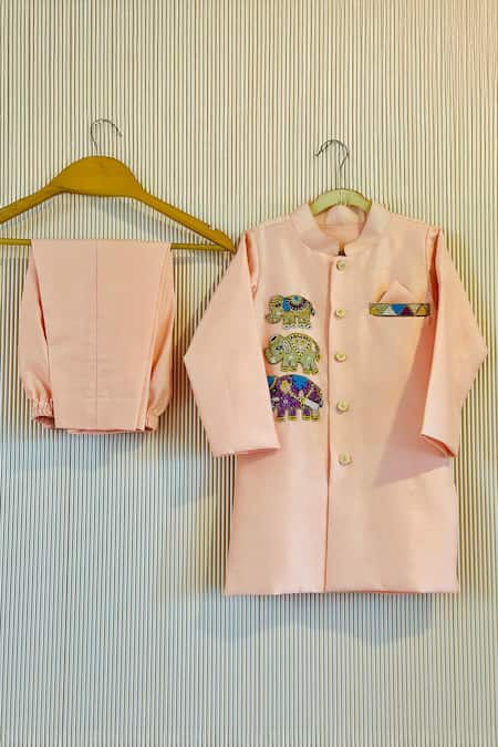 Rage Attire-Sweta Saria Designer Peach Sherwani & Pant Set 