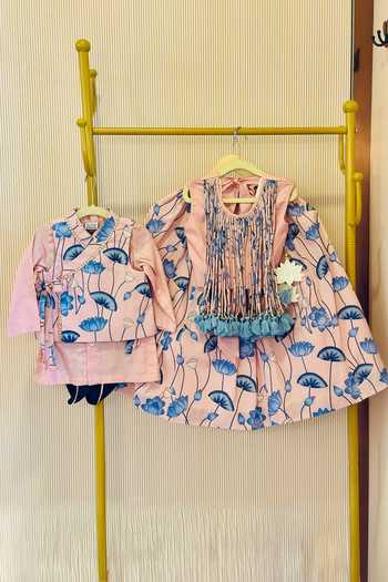 Rage Attire-Sweta Saria_Peach Cotton, Silk Floral Kurta Set With Nehru Jacket _Online_at_Aza_Fashions