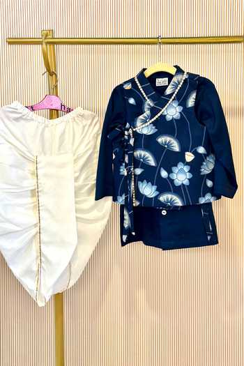 Rage Attire-Sweta Saria Blue Cotton Silk Nehru Jacket Set 