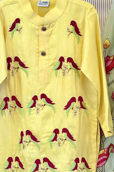 Shop Rage Attire-Sweta Saria Yellow Embroidery Kurta And Pant Set at Aza Fashions Shop_Rage Attire-Sweta Saria_Yellow Embroidery Kurta And Pant Set _at_Aza_Fashions