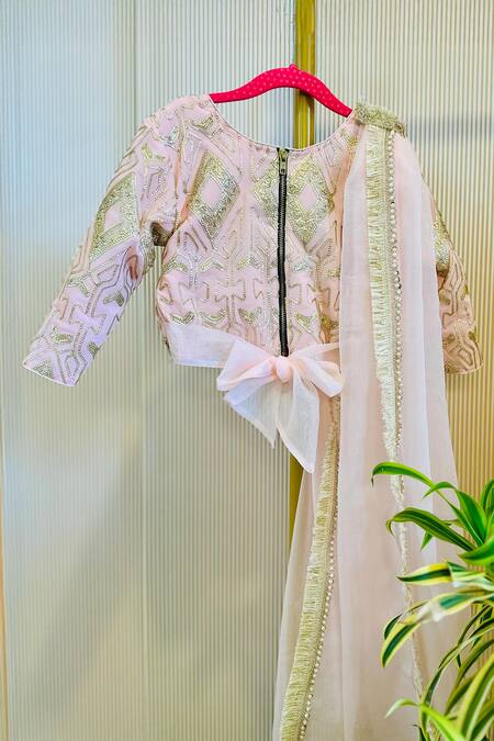 Rage Attire-Sweta Saria_Pink Organza Embroidery Baby Lehenga Set _Online_at_Aza_Fashions