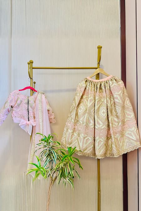 Buy_Rage Attire-Sweta Saria_Pink Organza Embroidery Baby Lehenga Set _Online_at_Aza_Fashions
