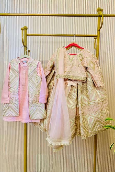 Rage Attire-Sweta Saria_Pink Organza Embroidery Baby Lehenga Set _at_Aza_Fashions