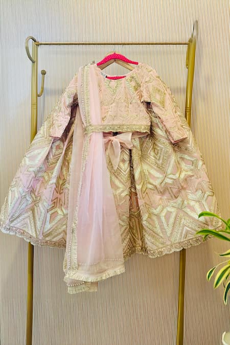 Rage Attire-Sweta Saria Baby Pink Embroidered Lehenga Set 