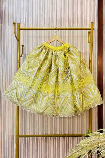 Buy_Rage Attire-Sweta Saria_Yellow Organza Beads, Sequins, Embroidery Lemon Designer Lehenga Set _Online_at_Aza_Fashions