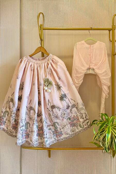 Buy_Rage Attire-Sweta Saria_Peach Organza Embroidery Ruched Top And Lehenga Set_Online_at_Aza_Fashions