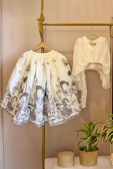 Rage Attire-Sweta Saria Ivory Ruched Top & Lehenga Set 