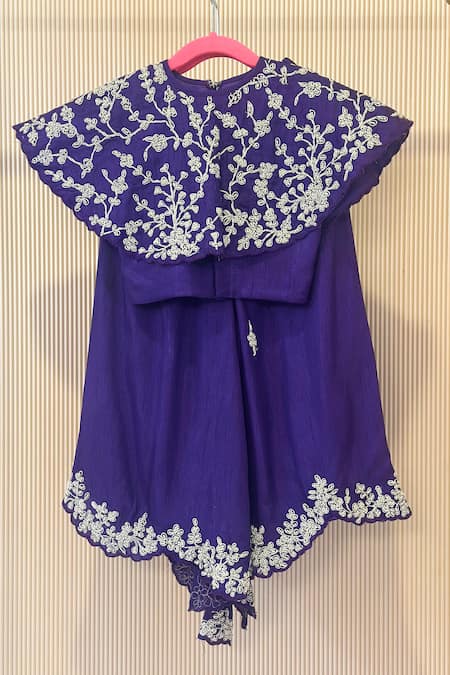 Rage Attire-Sweta Saria Purple Embroidered Cape Blouse & Palazzo Set 