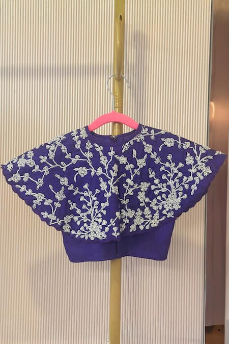 Shop_Rage Attire-Sweta Saria_Purple Embroidery Cape Blouse And Palazzo Set _Online_at_Aza_Fashions
