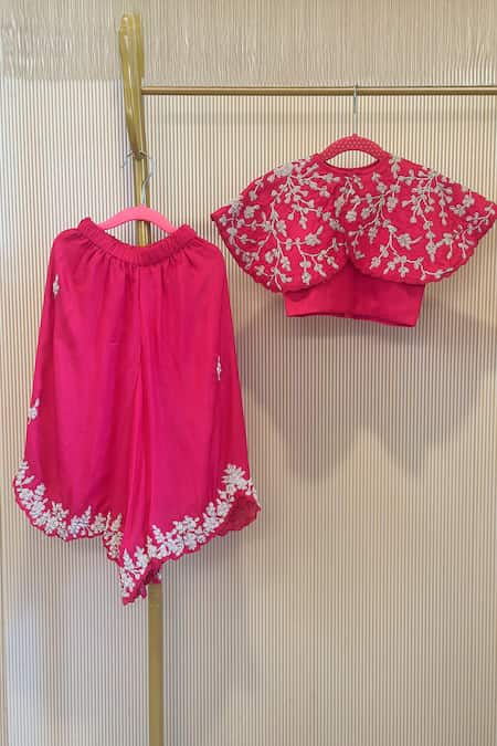 Rage Attire-Sweta Saria Pink Embroidered Cape Blouse & Palazzo Set 