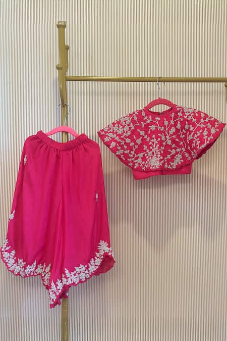 Rage Attire-Sweta Saria Pink Embroidery Cape Blouse And Palazzo Set Online at Aza Fashions Rage Attire-Sweta Saria_Pink Embroidery Cape Blouse And Palazzo Set _Online_at_Aza_Fashions