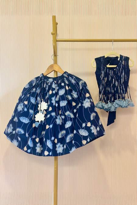 Rage Attire-Sweta Saria Floral Print Blue Lehenga & Blouse Set 