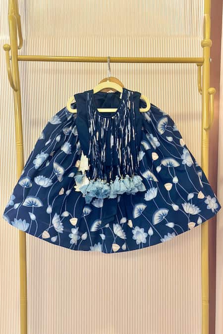 Rage Attire-Sweta Saria Floral Print Blue Lehenga & Blouse Set 