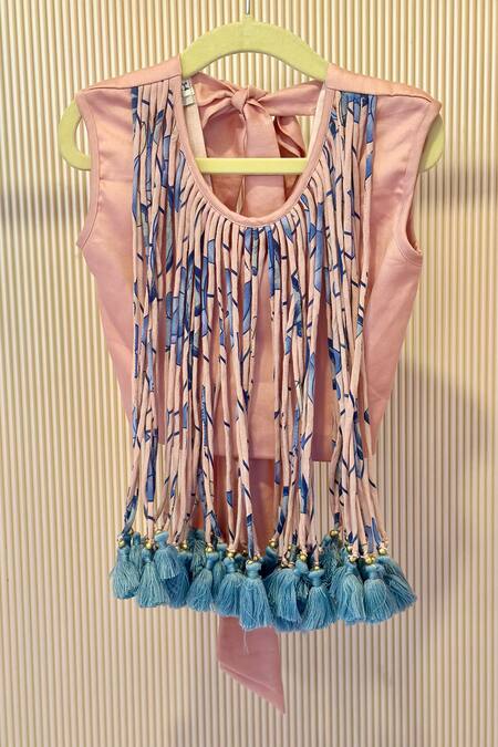 Buy Rage Attire-Sweta Saria Peach Cotton Tassels Floral Print Lehenga Set Online at Aza Fashions Buy_Rage Attire-Sweta Saria_Peach Cotton Tassels Floral Print Lehenga Set _Online_at_Aza_Fashions